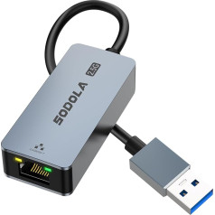 SODOLA USB 2.5 Gb LAN adapteris Ethernet adapteris no USB 3.0 uz RJ45 2500 Mbps Gigabit tīkla adapteris uz alumīnija Saderīgs ar klēpjdatoru, planšetdatoru, datoru ar Windows 11/10/8, macOS utt.