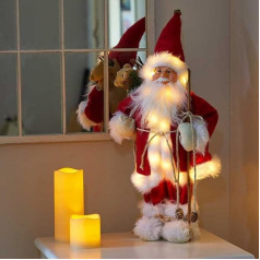 Marco Paul Santa Claus Red 30 cm Deluxe Illuminated Standing Santa Figure LED Festive Santa Ornament Xmas Decoration Santa Plush Statue Figure Lights