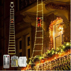 LED Santa Ladder Fairy Lights, 3 m / 10 ft Santa Climbing Ladder, Christmas Decoration, Christmas Decoration with Remote Control and 8 Light Functions, Dimmable for Indoor, Outdoor, Balcony, Christmas