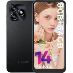 HOTWAV Note 15 viedtālrunis bez līguma, Android 14 Octa Core 8GB + 64GB/1TB paplašināms mobilais tālrunis bez līguma, 6,6 collu HD+ displejs 5160 mAh mobilais tālrunis lēts, 13MP + 5MP kamera Dual SIM karte