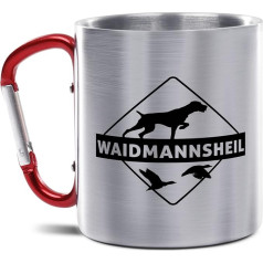 Tassendruck Carabiner nerūsējošā tērauda krūze ar uzrakstu - Waidmannsheil - dāvanu ideja medniekiem, medībām, dzimšanas dienas dāvana medniekiem, 300 ml