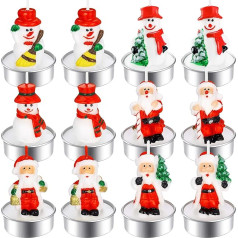 Pack of 12 Christmas Tea Light Candles Handmade Delicate Santa Claus Snowman Candles Christmas Decoration Candles for Home Office Wedding Party