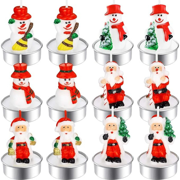 12 Ziemassvētku tējas gaismas sveču iepakojums Handmade Delicate Santa Claus Sniegavīrs Sveces Ziemassvētku dekorēšana Sveces mājas birojam Kāzu pusei