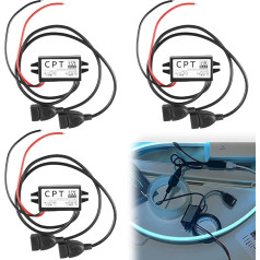 Komplektā 3 gabali no 12 V līdz USB, 12 V līdz 5 V USB adapteris, strāvas adaptera barošanas avots, līdzstrāvas pastiprinātāja pārveidotājs Step-Down 3 A 15 W no līdzstrāvas līdz līdz līdzstrāvas maiņstrāvas pārveidotājs (Dual USB)