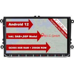 M.I.C. AV9V2-Ultra Android 12 auto radio ar navigāciju Qualcomm Snapdragon 665 8G + 256G nomaiņa VW Golf T5 Touran Passat RNS RCD Skoda Seat: SIM DAB Plus BT 5.0 WiFi 2DIN 9 collu IPS rūdīts stikls