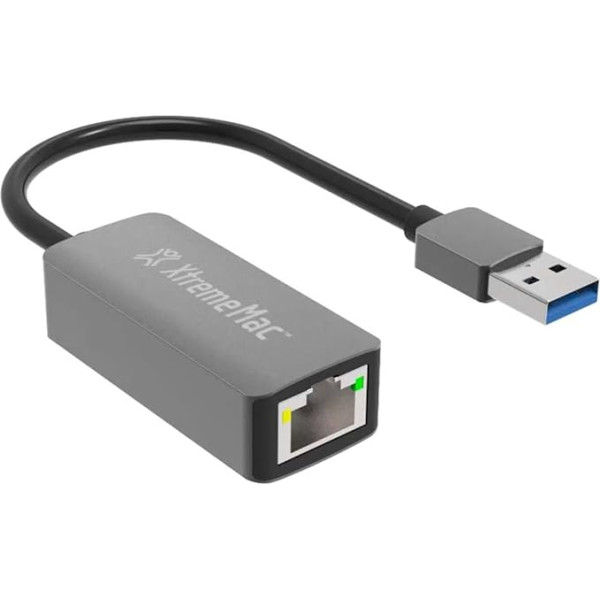 XtremeMac USB-A uz Ethernet LAN adapteris, RJ45, Plug & Play, tīkla adapteris 10/100/1000 Mbps, saderīgs ar jebkuru USB-A ierīci, kvalitatīvs alumīnija korpuss - kosmosa pelēks