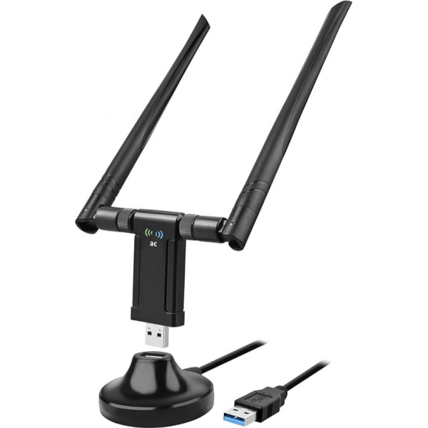 WLAN Stick 1200Mbit/s, WLAN adapteris DualBand 867Mbit/s (5GHz), 433Mbit/s (2.4GHz) bezvadu adapteris ar 5dBi antenu un USB 3.0 dokstaciju galddatoram ar Windows/Mac OS