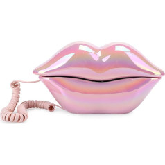 Home Desk Phone, Mouth Lips Shaped Landline Phone, Electroplating, Pink, Funny Lip Phone, Fashionable Corded Phone for Home, Office, Decoration, Girls