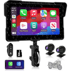 Jansite Motociklu Carplay Android auto motocikls ar 2K Dash Cam priekšējā aizmugurējā 7 collu Dashcam motociklu navigācijas ierīces Carplay ekrāns, IP67 ūdensizturīgs Double Bluetooth nepārtraukta ierakstīšana 64G TF