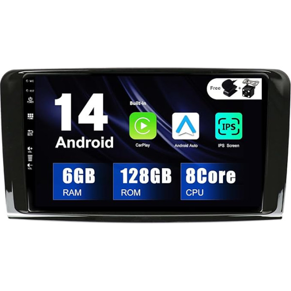 SXAUTO - 6G + 128G - Android 14 IPS auto radio priekš Benz GL ML klases W164 X164 ML350 ML350 ML450 ML500 GL320 GL450 - Iebūvēts Carplay/Android Car - Kamera + Mic - DAB SWC Fast Boot 360-CAM WiFi 2 DIN 9 collu