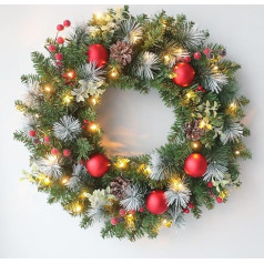 Ziemassvētku vainags Sadodo Ziemassvētku vainags dekorēšana 16 collu ar LED gaismu Sarkanā Ziemassvētku Baubles ogas Priežu čiekuri Logu rotājums 40 cm diametrs