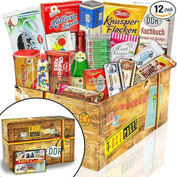 Ostpakete Dāvanu komplekti ar Ostprodukten in Candy Boxes & Delicious Meal Boxes + + + + Produkti aus der ehemaligen DDR Nostalģiski un tradicionāli + + + + + Bezmaksas dāvanu kaste. Ar gudru Ostmotiven