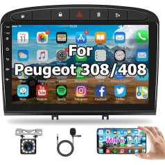 Hodozzy Android autoradio Peugeot 408/308/308SW 2007-2015 ar satelītnavigāciju, 9 collu skārienjutīgais ekrāns, 2 DIN autoradio ar WiFi/GPS/RDS/FM/Bluetooth/USB/Mirror Link + atpakaļgaitas kamera