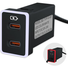 EGGORISE Auto lādētājs PD36W mobilajiem tālruņiem, ātrās uzlādes, Toyota Dual USB C ligzda, ar LED gaismas indikatoru, saderīgs ar viedtālruņiem, planšetdatoriem vai citām USB ierīcēm (Blanc/Rouge)