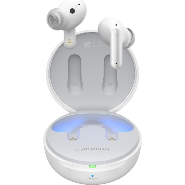 LG Tone Free DFP8 In-Ear Bluetooth austiņas ar Meridian Sound un aktīvu trokšņu slāpēšanu (ANC), saderīgas ar Siri un Google Assistant, TONE-DFP8W.CEUFLLK White