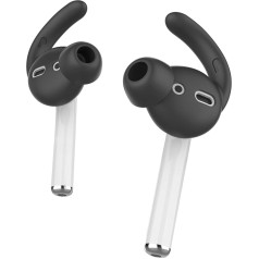 AhaStyle 2 pāru AirPods ausu āķu stiprinājumi [papildu uzglabāšanas maisiņš], saderīgi ar Apple AirPods 2 un 1 vai EarPods (melns, 2 pāri, mazi)