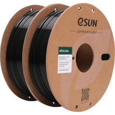 eSUN PLA filaments 1,75 mm, modificēts 3D printera filaments PLA, izmēru precizitāte +/- 0,03 mm, 1 kg uz spoles, 2 spoles 3D drukas filaments 3D printerim, melns