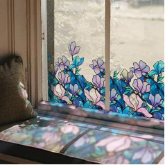 Neukids Blue Purple Magnolia Flowers Window Decals Pašlīmējoša Vasaras piekaramie augi Logu apdare Dzīvojamā istaba Guļamistaba Bērnu istaba Bērnistaba Bērnistaba Dekorācija Logu plēve