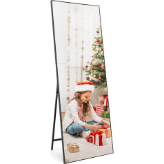 EXYGLO Pilna ķermeņa spogulis 165 x 60 cm - stāvošs spogulis vai sienas spogulis, melns plastmasas rāmis, liels HD spogulis guļamistabai, viesistabai, priekšnamam, tualetes spogulis