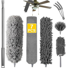 Telescopic Washable Duster for Ceiling, Long Extendable 37-256 cm, Duster Microfibre Duster, Spider Web Remover, Effortlessly Removes Dust and Cobwebs, Bendable Corner Broom 7 Grey