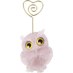 mookaitedecor Rose Quartz Crystal Owl Ornament Animal Memo Note Photo Holder Clip Heart Shape Resin Stone Pink Owl Gift for Women Men Office Table Place Card Stand Wedding Party Name Card Holder