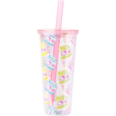 Sudraba Buffalo Sanrio Hello Kitty Piena kartona paraugs Boba kauss plastmasas ar vāku un platu salmiņu 24oz