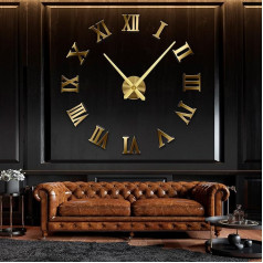 R&M ORIENT® 3D sienas pulkstenis Liels, moderns, mēms, DIY - romiešu cipari - luksusa dekoratīva dāvana - sienas uzlīme - pulksteņi birojam, viesistabai, guļamistabai, guļamistabas dekoram, mājas birojam, kvarca pulkstenis (C-Gold)
