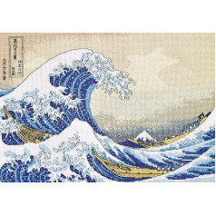 Povitrulya The Great Wave Off Kanagawa Adult Cross Stitch Kit - Hokusai's Ukiyo-e Japanese Art - izšūšanas komplekts ar rakstu Japānas dizains