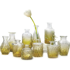 Small Vases Pack of 10 Mini Vases Glass Flower Vase Small Vases Set Various Sizes for Table Decoration Home Wedding Decoration (10 Pieces, Green)