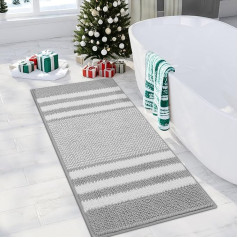 Biscpro Vannas paklājs 50x120cm Īpaši mīksts un absorbējošs pūkains svītrains šenila neslīdošs, mazgājams mašīnā pelēks