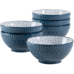 MÄSER Telde sērijas 931577 ēdināšanas trauku komplekts, 6 trauki ar skaistu reljefu virsmu un glazētu apdari, izturīgs porcelāns, zils, 600 ml