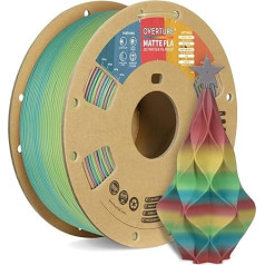 OVERTURE Matte Rainbow PLA filaments 1,75 m, matēts PLA rullis 1 kg spole, izmēru precizitāte +/-0,03 mm, 3D printeriem (matēts, varavīksnis)