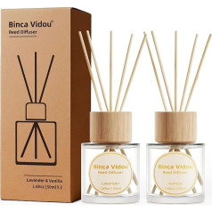 Набор из 2 тростниковых диффузоров, binca vidou Lavender Vanilla Fragrance Reed Oil Diffuser Set with Rattan Tuners for Office Bathroom Living Room 50ml