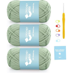 CrochetBox Tamborēšanas un adīšanas dzija - 3 iepakojumi kokvilnas neilona maisījuma dzijas Avocado Green, 4 vidēja svara ķemmdzija, viegli saskatāmi valdziņi, nesadalās dzija, piemērota iesācējiem