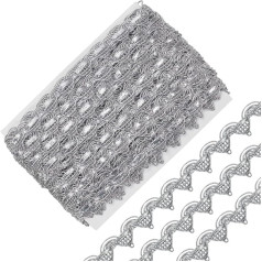 MAYJOYDIY 9 m sudraba metāliska pinuma apdare, austs pinums, 18 mm plats rotājums, sudraba metāliska malu apdare tērpiem, aizkariem, amatniecības piederumiem, svinību rotājumiem