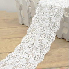 Blausky 10cm x 5m elastīga mežģīņu robeža, mežģīņu lentes stieptas mežģīņu ziedu robežas, plaša dekoratīvā mežģīņu auduma, kāzu mežģīņu apdares dekoratīvā lente šūšanai, DIY amatniecības apakšveļas galda apdarei, balta