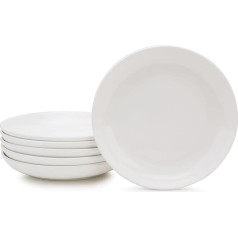 Chase Chic Balts porcelāna makaronu šķīvju komplekts ar 6 šķīvjiem, keramikas zupas šķīvji, 21 cm toršu šķīvju komplekts, lieli salātu trauki, plati un plakani, deserta šķīvji makaroniem, salātiem, graudaugu pārslām, zupai