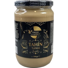 Tahini - dabīga sezama pasta, īpašs grauzdēšanas process, malta akmens dzirnavās, veselīgs pastas sastāvs, stikla burciņā, ar svaigām un uzturvielām, vegāniska un dabīga (1, g, 700)