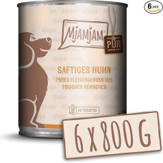 MjAMjAM - Premium klases mitrā barība suņiem - tīras gaļas baudījums - sulīga tīra vistas gaļa, 800 g, 6 gab. (6 x 800 g), dabīga, ar papildu gaļu