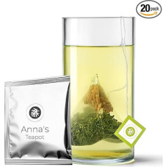 Anna's Teapot Organic Genmaicha ar Matcha tējas maisiņā - japāņu zaļā tēja Organic Sencha ar grauzdētiem rīsiem un Matcha - 20 piramīdas formas maisiņi, kas iepakoti individuāli, aizsargājošā iepakojumā