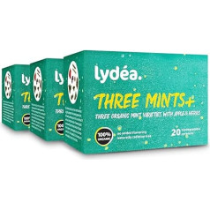 lydéa Lydea Lydea Three Mints+ organiskā zāļu tēja ar trīs šķirņu piparmētrām, ābolu un garšaugiem, 60 piramīdas, 3 piramīdas [3 x 20 piramīdas]