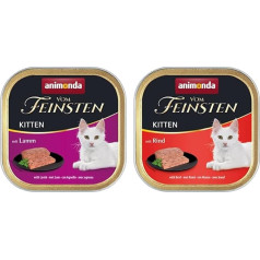 animonda Vom Feinsten Kitten, mitrā barība augošiem kaķiem pirmajā dzīves gadā, ar jēra gaļu, 32 x 100 g & Kittens, mitrā barība augošiem kaķiem pirmajā dzīves gadā, ar liellopu gaļu, 32 x 100 g