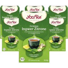 YOGI TEA, Zaļā tēja ar ingveru un citronu, Ajūrvēdas organiskā garšvielu un zāļu tēja, zaļās tējas, ingvera un citrona maisījums, Yogi tējas iepakojums, 6 x 17 maisiņu (kopā 102 maisiņi), ideāli piemērots dāvanai