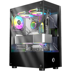 EMPIRE GAMING - (2024 Jaunums) Gamer PC korpuss CM-241 - ARGB Mid Tower Micro-ATX un ITX - 3 ventilatori 120mm 3 kontakti 5V LED RGB adresējami - MB Sync - Mid Tower Black