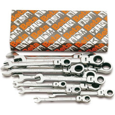 Beta 142SN/S Ring-Maulschlüsselsatz aus 12 Knarrenschlüssel, Werkzeug (12-teilig, gelenkiges Tool Set mit Knarre, 7-8-9-9-10-11-12-13-13-14-15-16-17-18-19 mm), sudrabs