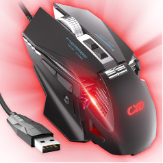 CYD C300 vadu spēļu pele ar 7200 DPI sensoru, spēļu pele ar 2,5 m kabeli, spēļu pele ar USB pieslēgumu PC/Notebook ar LED RGB apgaismojumu