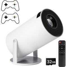 Qoosea Mini projektors ar 2 vadības svirām 4K Bluetooth 5.2 Pārnēsājams spēļu projektors 180° rotējošs Android 12 WiFi 6 Auto atslēgu sistēmas ārējais filmu projektors, kas saderīgs ar tālruni, portatīvo datoru, personālo datoru, TV stic