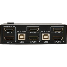 KVM slēdzis HDMI 2 pieslēgvietu kārba, dubults KVM slēdzis HDMI 2 pieslēgvietu 2 datoru portiem, atbalsta 3840 x 2160 pie 30 Hz, 1920 x 1080 pie 60 Hz, HDCP 2.0 standarts