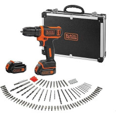 BLACK & DECKER Perceuse visseuse sans fil 10,8 V, 2 baterijas, 100 piederumi un transportēšanas apvalks no mietāla