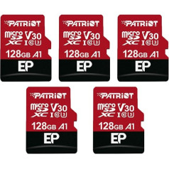 Patriot Memory 128GB A1 / V30 atmiņas karte Android tālruņiem un planšetdatoriem 4K video ierakstīšana - 5 vienību iepakojums